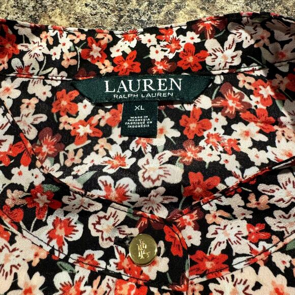 Lauren Ralph Lauren Top Boho Cottage Romantic Feminine Button Up Floral Red XL - Picture 3 of 7